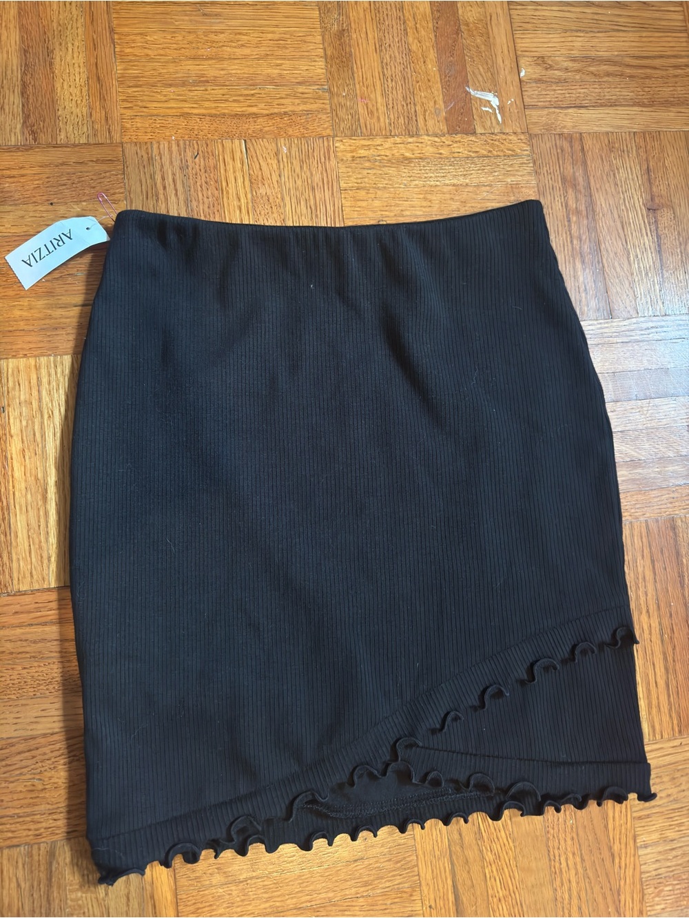 Sunday Best Black Ribbed Mini Skirt with Lettuce Hem